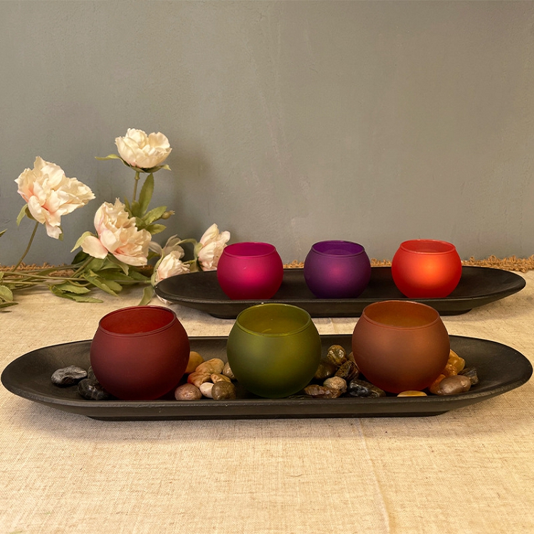 European furniture bedroom living room wooden glass candlestick set creative multi-color spherical candle incense candle table cross border