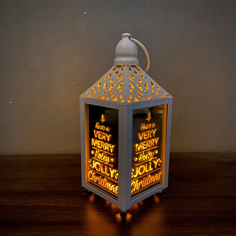 New Christmas ironwork wind lantern, small lantern, LED light decoration, elk snowman gift