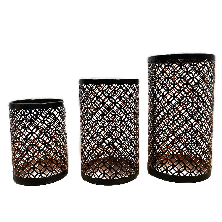 Nordic new cross-border dedicated to iron hollow-out candle three sets of handicrafts decoration living room bedroom