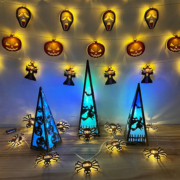 Cross border new Halloween decorative lamp string LED party atmosphere Haunted house props pumpkin skeleton wizard shape