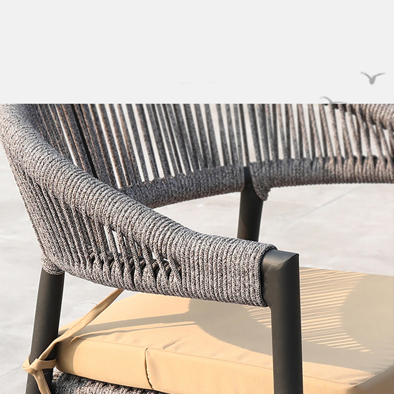 Nordic Gray Chair Thick Rope Weaving Patio Chairs Luxury Hand-Knitted Patio Furniture