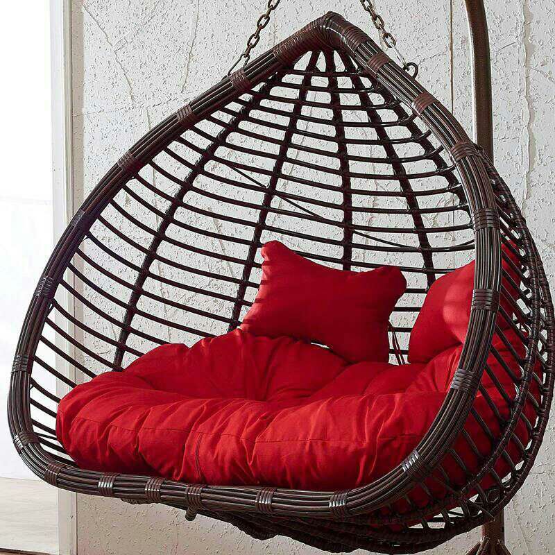 Patio rattan wicker double seat hanging egg swing chair with metal stand