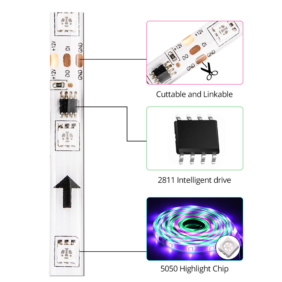 LED Magic Light Strip 5050 Bluetooth Light Strip Set Rgb Music Colorful Light Bar App Control Input Voltage 12 (V) LED