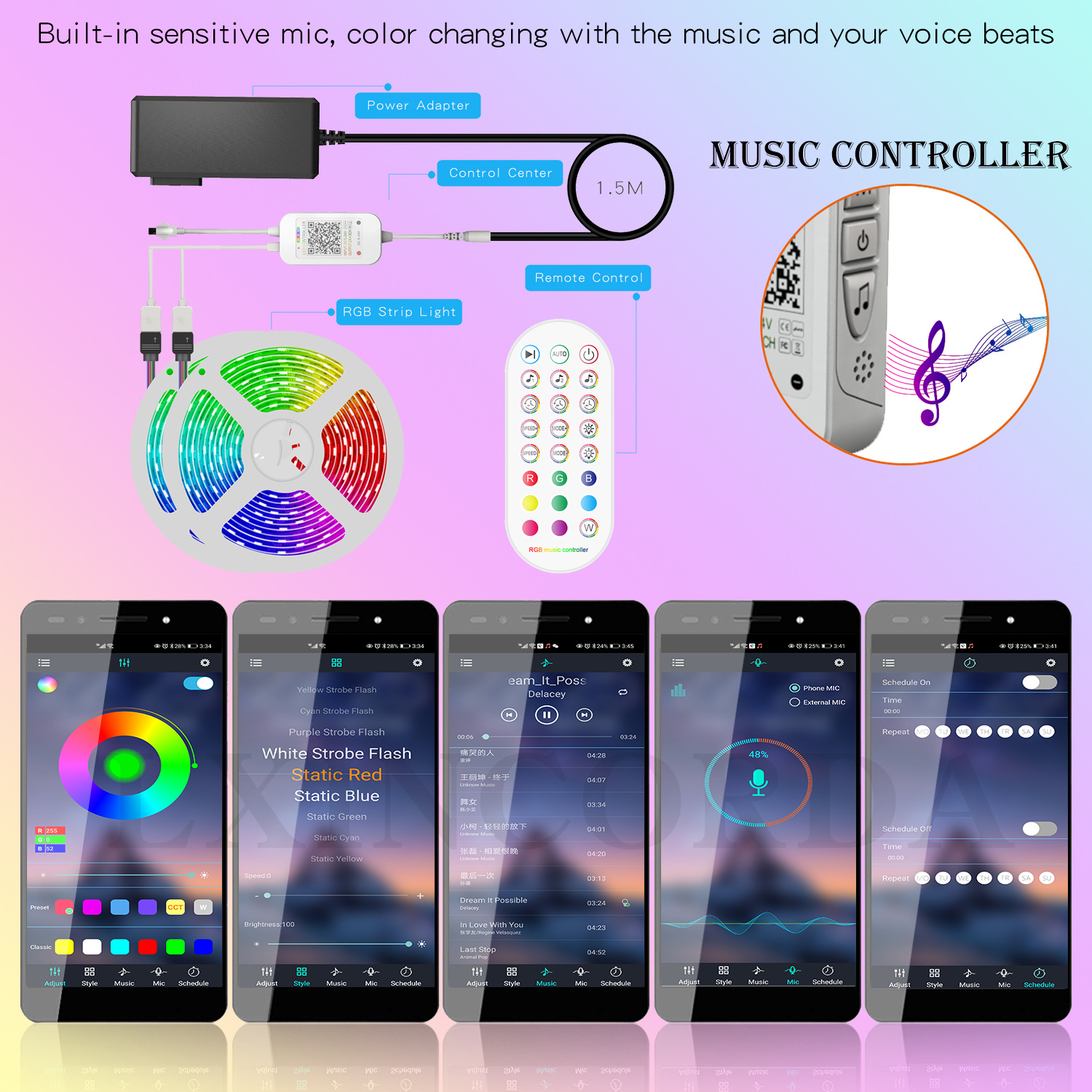 LED Magic Light Strip 5050 Bluetooth Light Strip Set Rgb Music Colorful Light Bar App Control Input Voltage 12 (V) LED