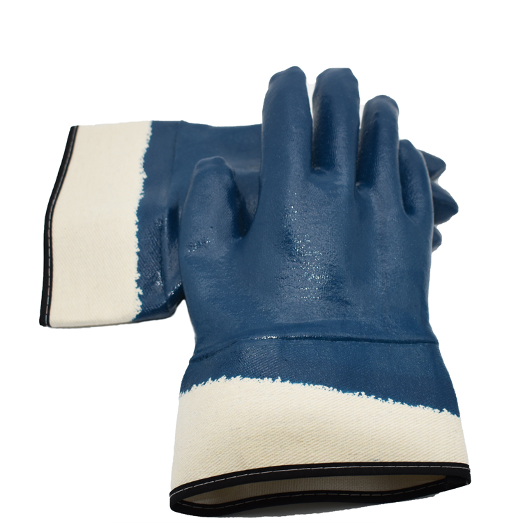 SH-001 Lining Blue Nitrile Full Coated Safety Gloves with Safety Cuff