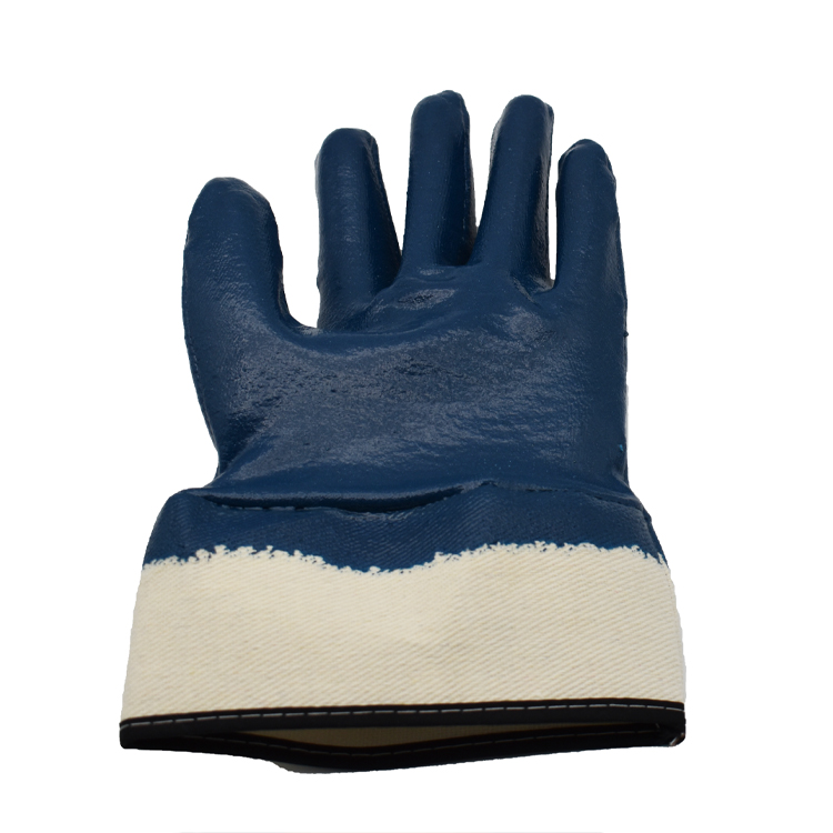 SH-001 Lining Blue Nitrile Full Coated Safety Gloves with Safety Cuff