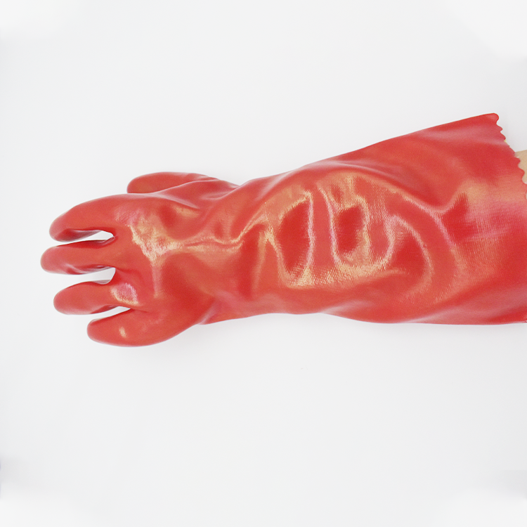 Long smooth finish jersey liner fully dipped red pvc gloves oil chemical resistant PVC industrial gloves