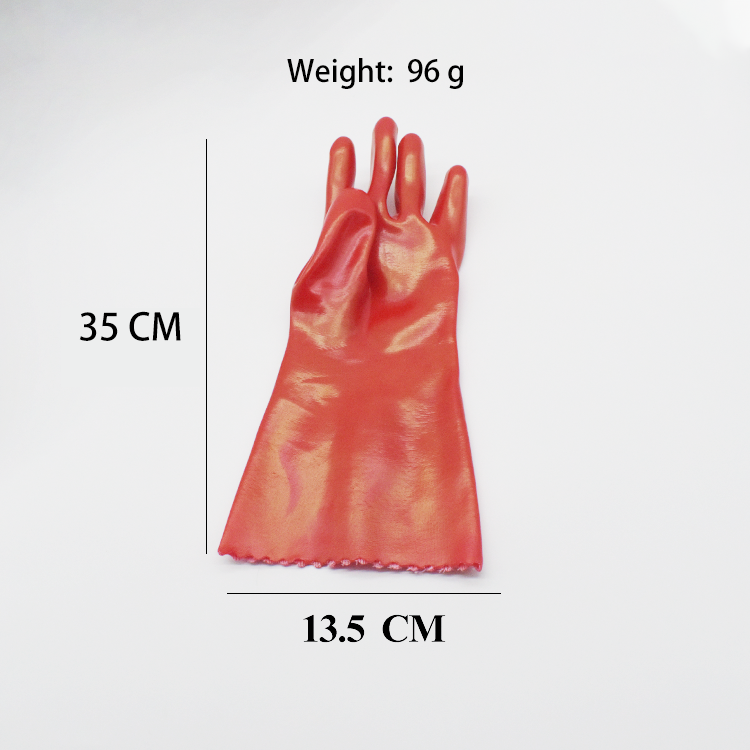 Long smooth finish jersey liner fully dipped red pvc gloves oil chemical resistant PVC industrial gloves
