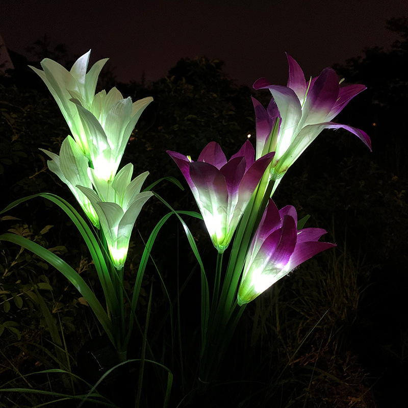 Solar Powered Lily Flower Garden Light 4 LED Color Changing Lawn Lamp