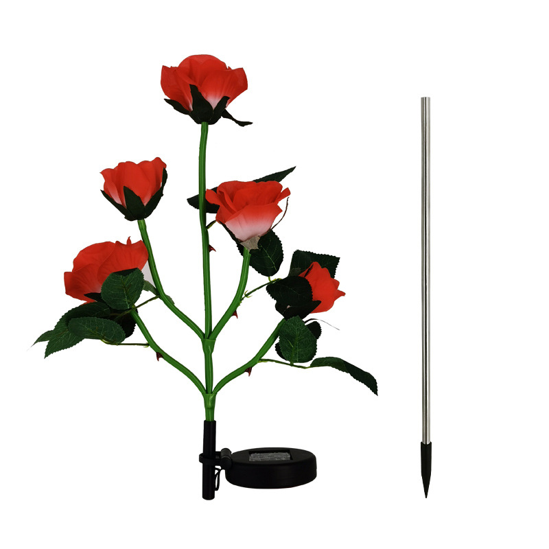 New 5-Head Solar Rose LED Light Outdoor Lawn and Garden Artificial Flower Decoration Landscape Light