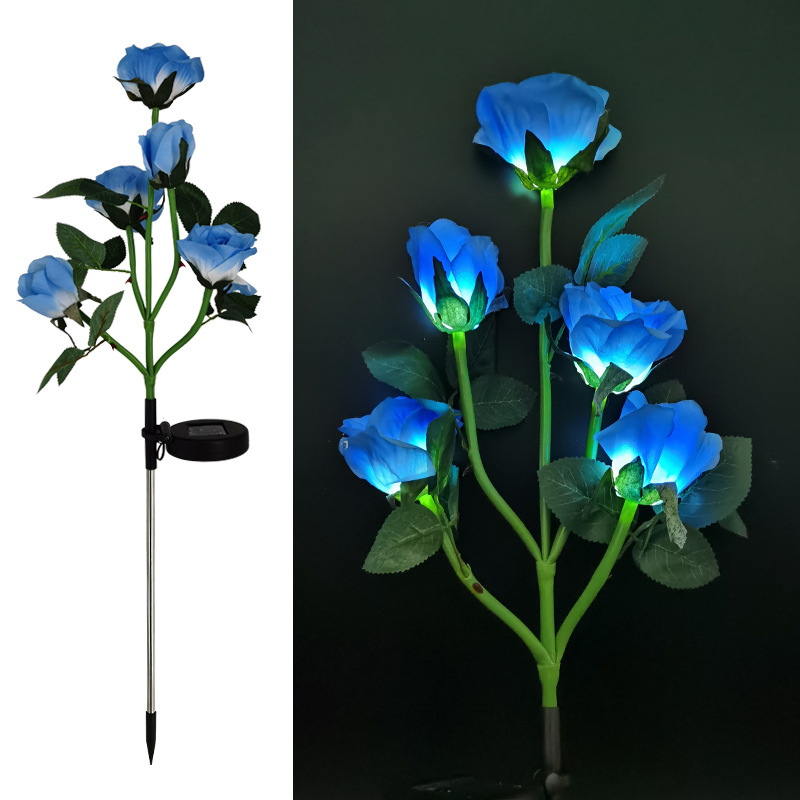 New 5-Head Solar Rose LED Light Outdoor Lawn and Garden Artificial Flower Decoration Landscape Light