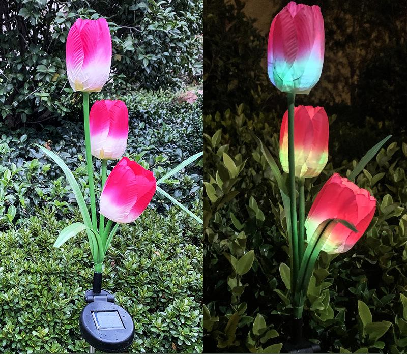 New Solar Flower Tulip Simulation Ground Lamp LED Lawn Lamp Outdoor Rose Garden Courtyard
