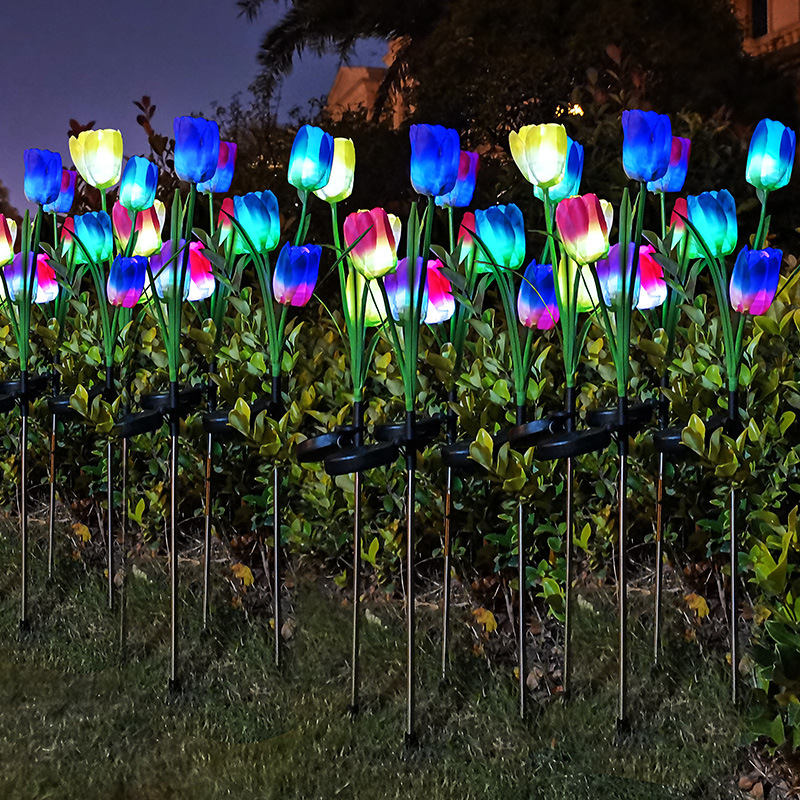 New Solar Flower Tulip Simulation Ground Lamp LED Lawn Lamp Outdoor Rose Garden Courtyard