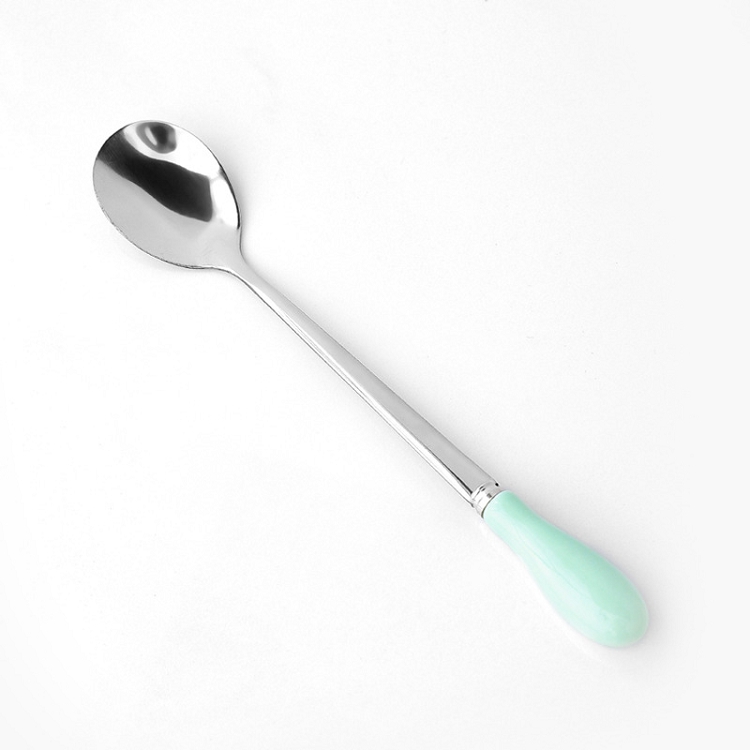 Creative ceramic stainless steel spoon stainless steel ice cream scoop coffee candy color stainless steel ceramic spoon