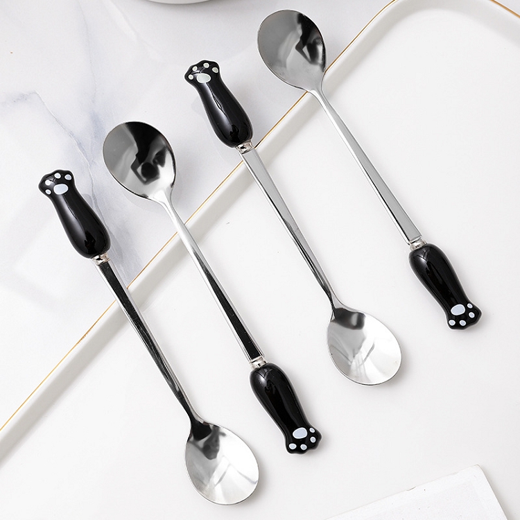 Creative ceramic handle stainless steel spoon contracted stainless steel coffee spoon stir personality with wooden handle stainless steel spoon