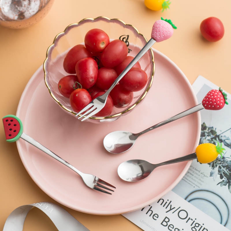 Creative fruit fork spoon coffee color fruit design stainless steel stainless steel fork contracted stainless steel mixing spoon