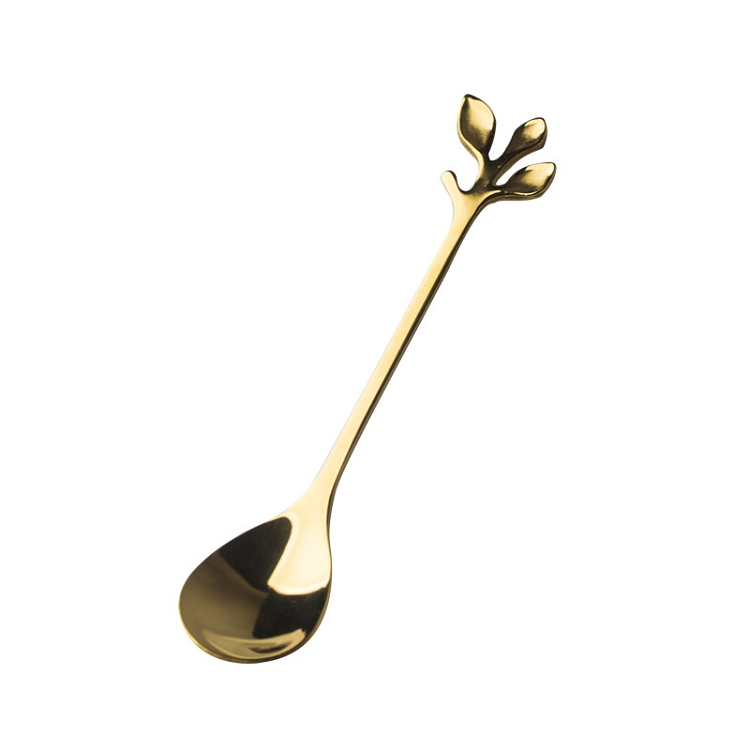 The new creative mixing spoon scoop leaves golden leaves stainless steel stainless steel stainless steel wholesale dessert spoon