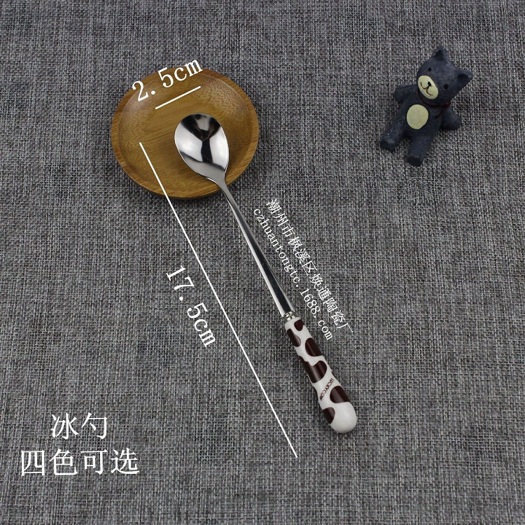 Cow cartoon stainless steel knife and fork spoon ceramic handle household western-style stainless steel tableware creative steak knife and fork spoon