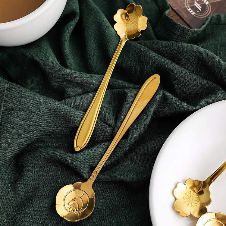 Korean spoon golden ceramic coffee spoon stainless steel 304 stainless steel spoon household web celebrity scoop ice cream