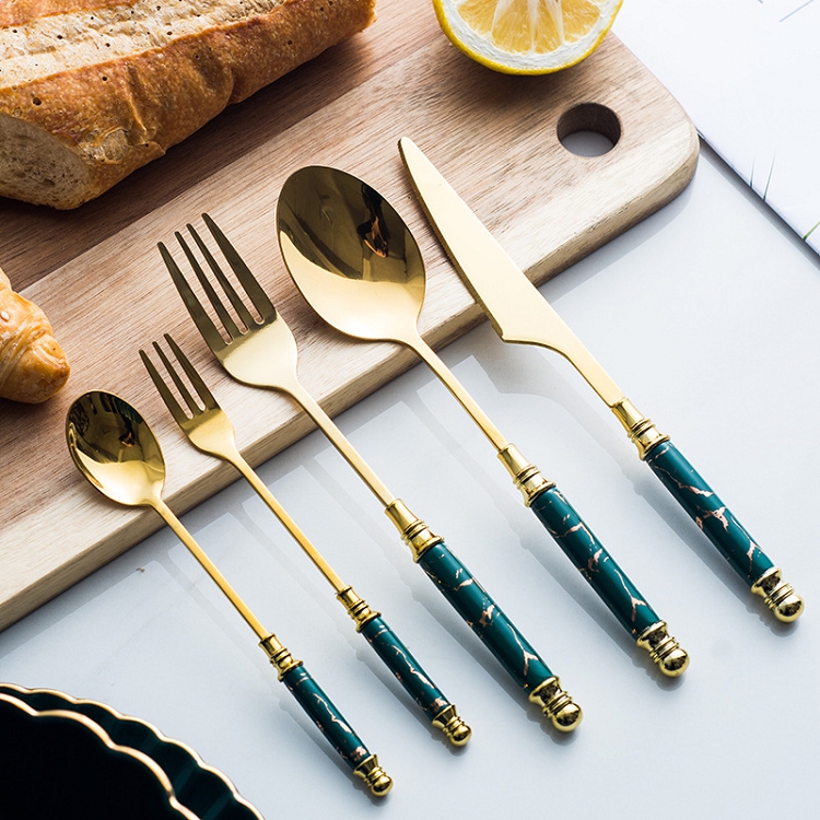 Emerald ceramic stainless steel knife and fork creative marble grain knife and fork spoon luxury stainless steel coffee spoon fruit fork