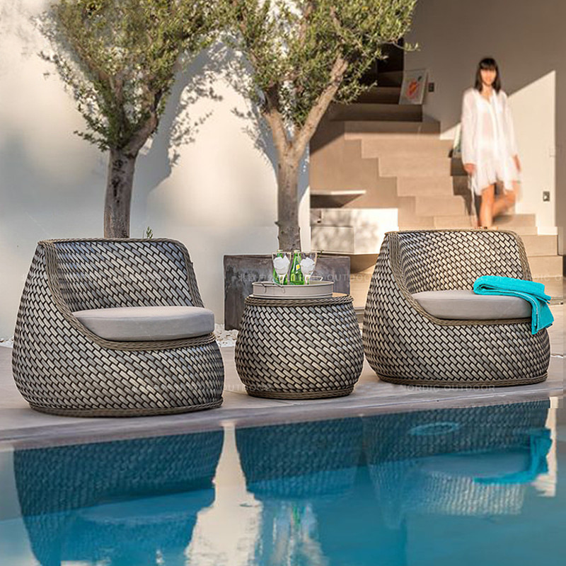 Outdoor Garden Cast Aluminum Rattan Lounge Table Chair Set Furniture Sofa Set