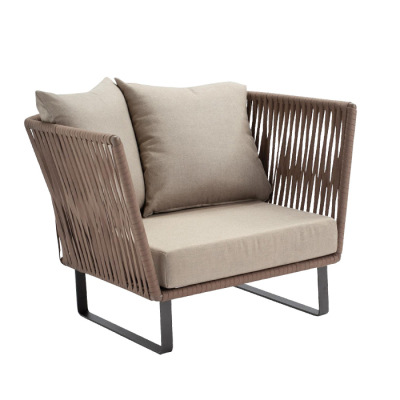 Leisure Outdoor Furniture Outdoor Fabric Upholstery Metal Base Rope Woven Back Hotel Lounge Chair