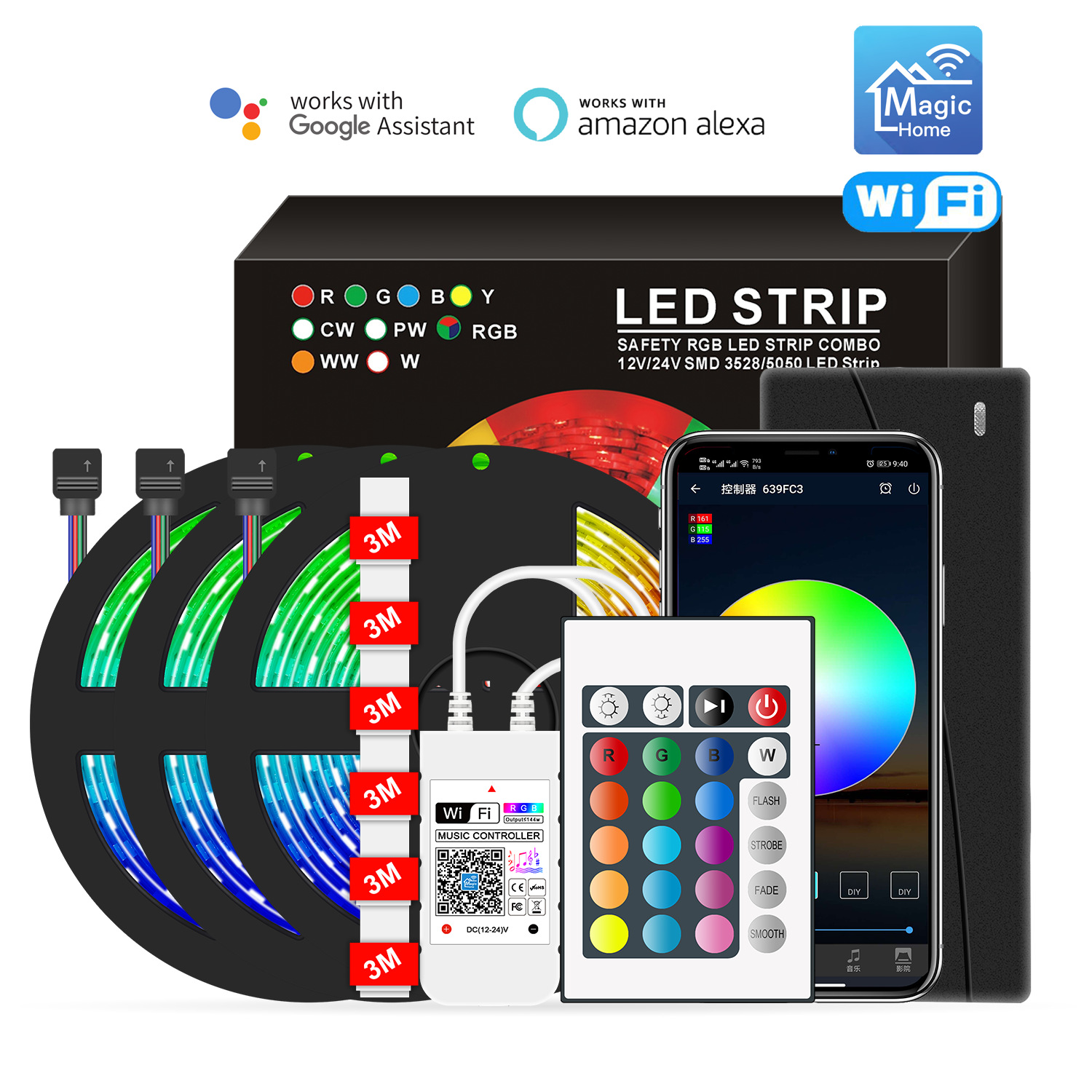 The New led5050 Light Strip Set Amazon Wifiapp Music Rgb Sound Control Smart Light Bar Input Voltage 12 (V) LED