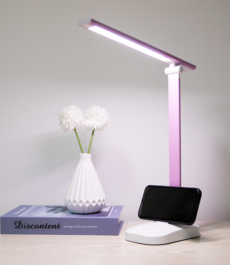 Rechargeable Stepless Dimming Cordless Table Lamps Kids Reading Pink Desk Lamp