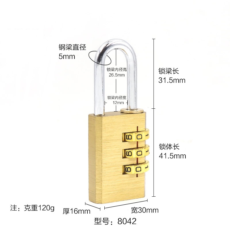 3 digit combination lock security 30mm brass gym cabinet copper padlock manufacturer spot 8042