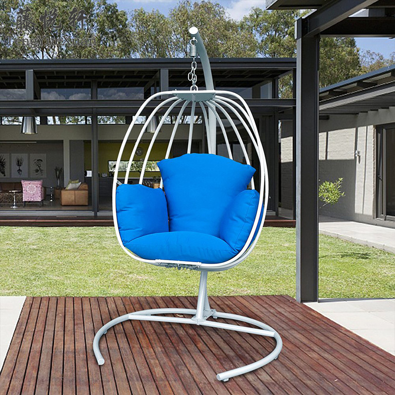 New style removable wrought iron frame bird cage shape outdoor garden furniture swing hanging basket hanging chair with cushion