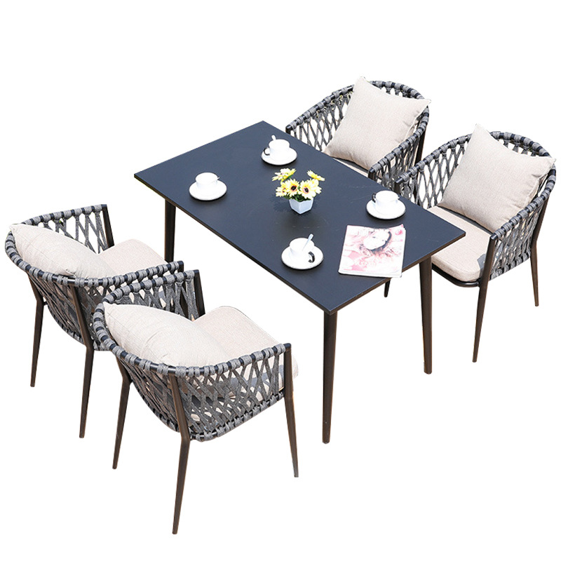 Mojia Garden Office Furniture Outdoor Aluminum Frame Cotton and Rope Chair Carbon Steel Table for Home