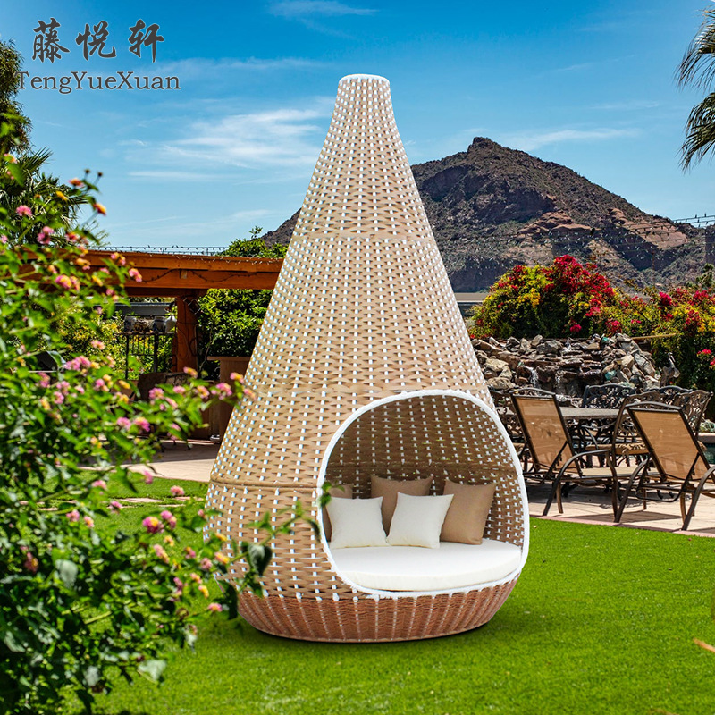 Tropical Style Resort Hotel Outdoor Furniture Leisure Rattan Sun Bathing Lounger Bed
