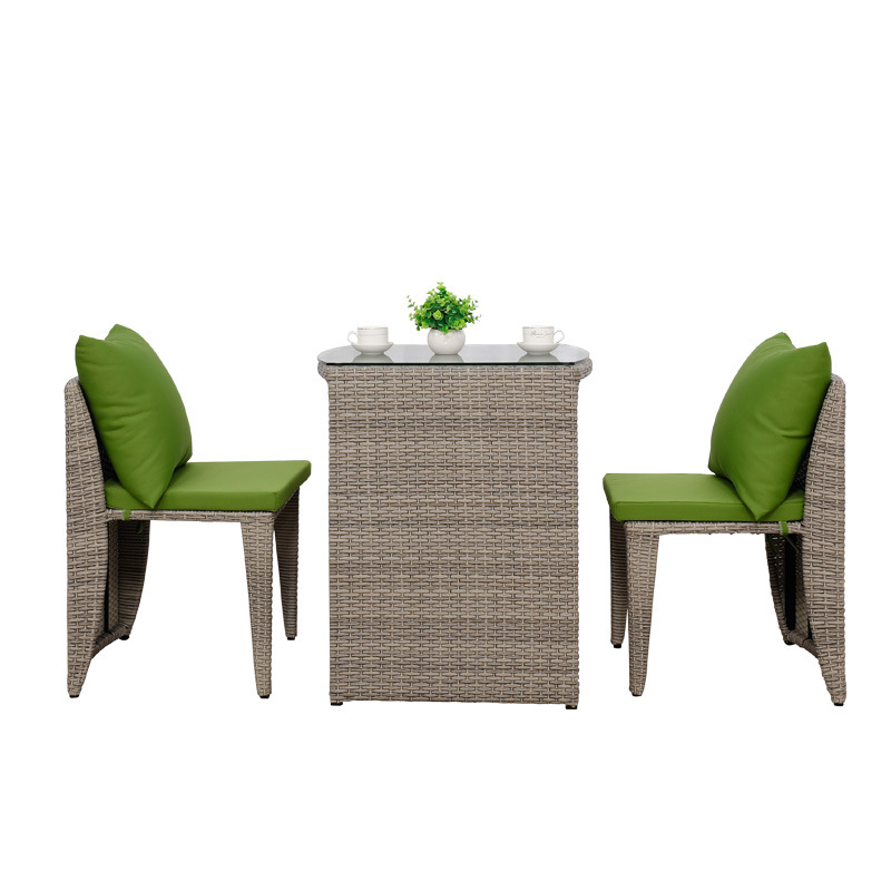 Outdoor Rattan Table Wicker Bar Dining Patio Furniture Set with Glass Table Top and Rattan 3pc Furniture Set