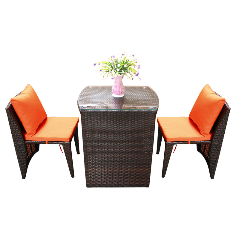 Outdoor Rattan Table Wicker Bar Dining Patio Furniture Set with Glass Table Top and Rattan 3pc Furniture Set